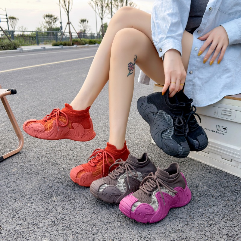 Knit Fabric Lace Up Sneakers - 2026년 신상 니트 통기성 여성 스니커즈