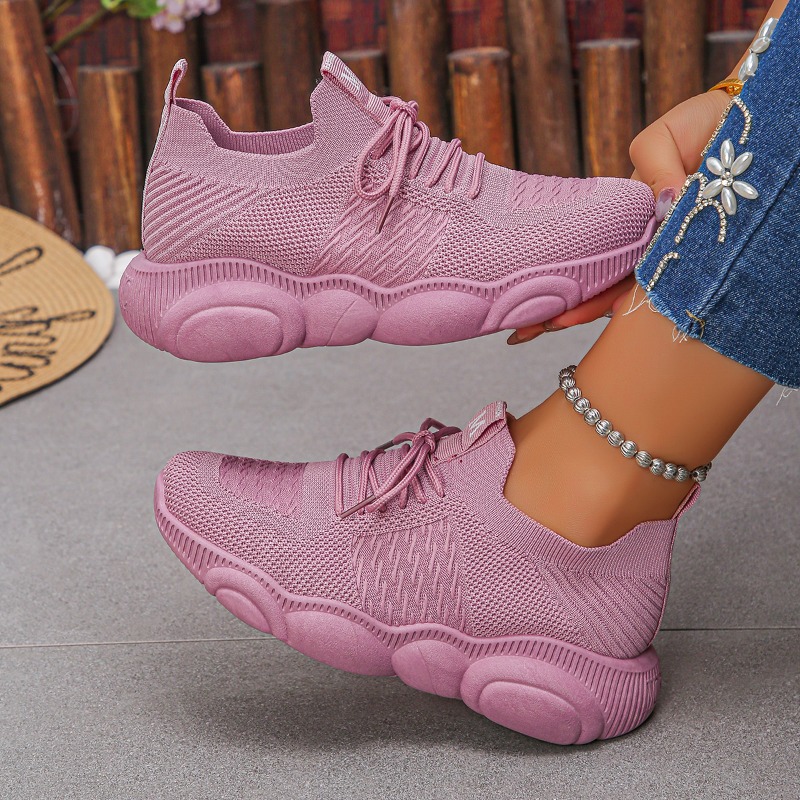 Knit Fabric Lace Up Sneakers - 여성용 스니커즈, 2026년 최신 유행, 단색