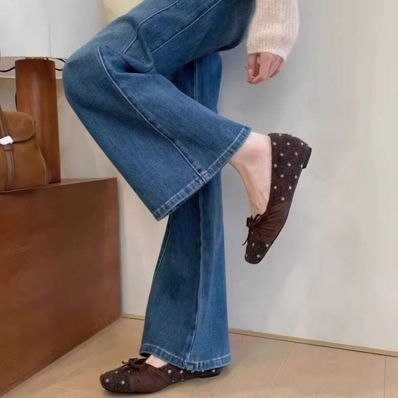 여성용 도트 무늬 울 소재 발레 플랫 슈즈, 사각형 앞 - Heels 리뷰 및 가격