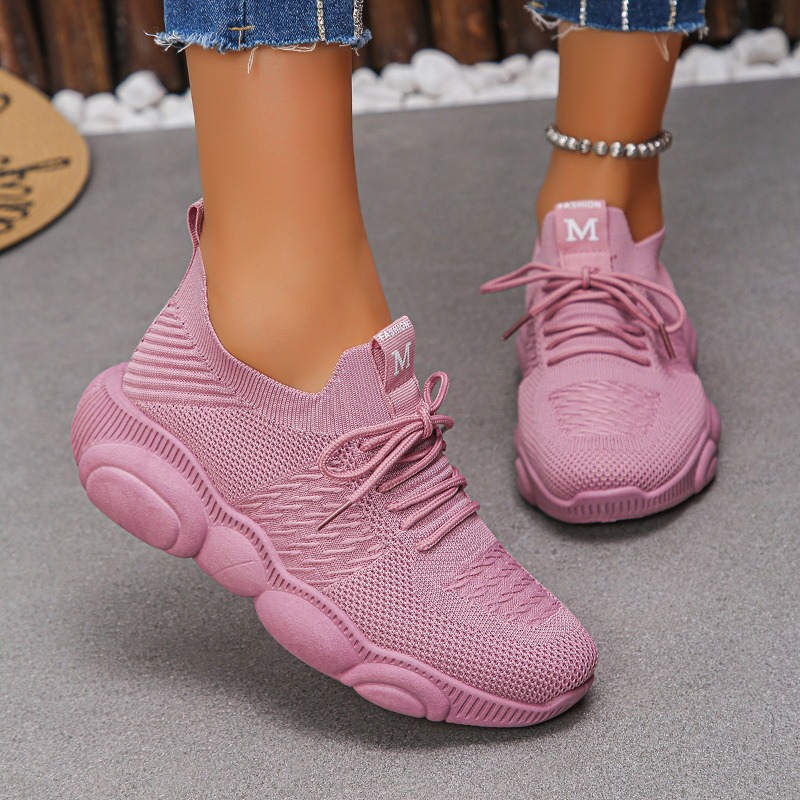 여성용 스니커즈, 2026년 최신 유행, 단색 니트 소 - Knit Fabric Lace Up Sneakers 리뷰 및 가격